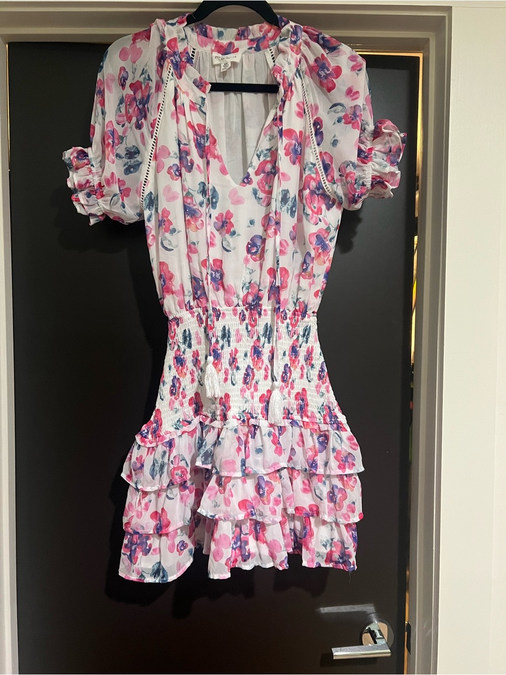 Floral Pink & Blue Tiered Mini Dress